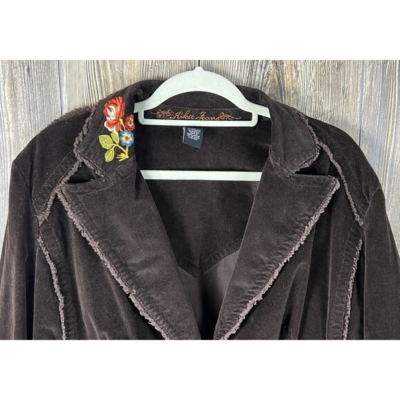 Vtg KIKIT JEANS XL Brown Corduroy Floral Embroidered Blazer Jacket Y2k Boho Chic - Picture 4 of 11